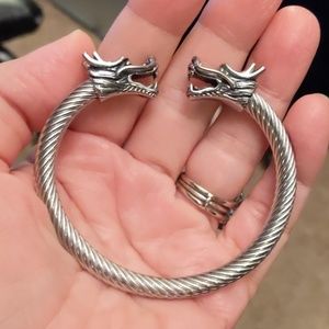Dragon Head Cuff Bracelet Silver